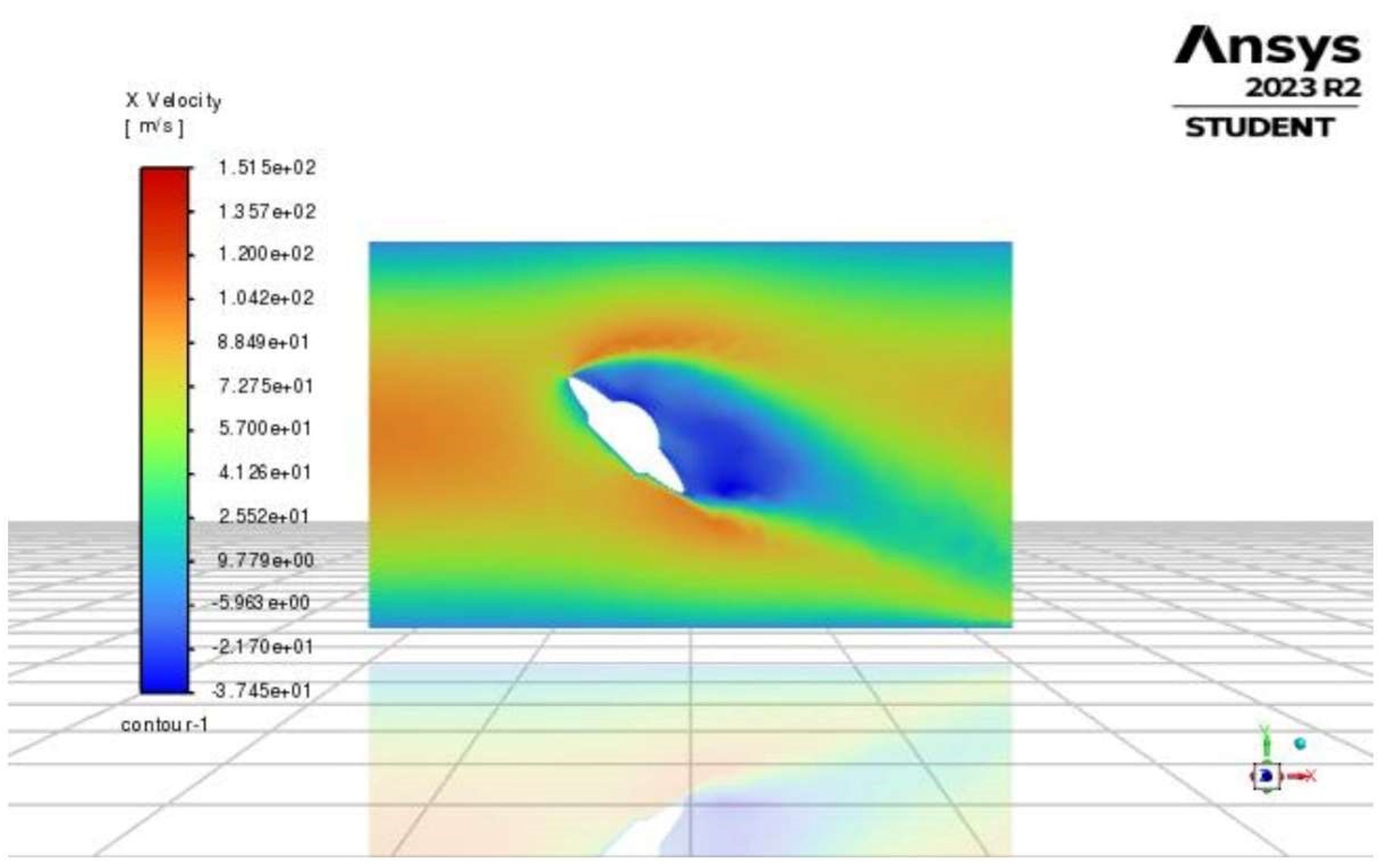 X-velocity contour at 45° tilt