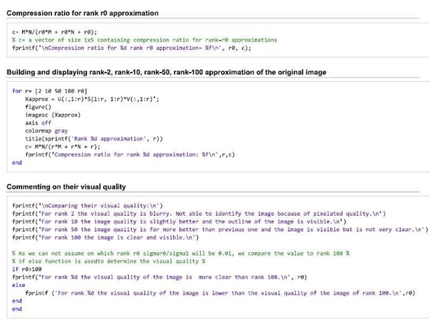 SVD decomposition and compression process